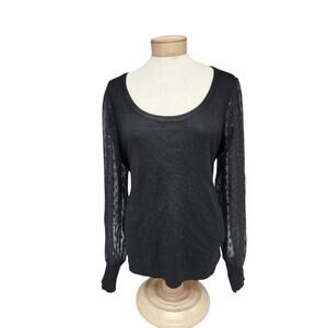 Catherine Malandrino Scoop Neck Pullover Sweater Size XL NWT Sheer Sleeves